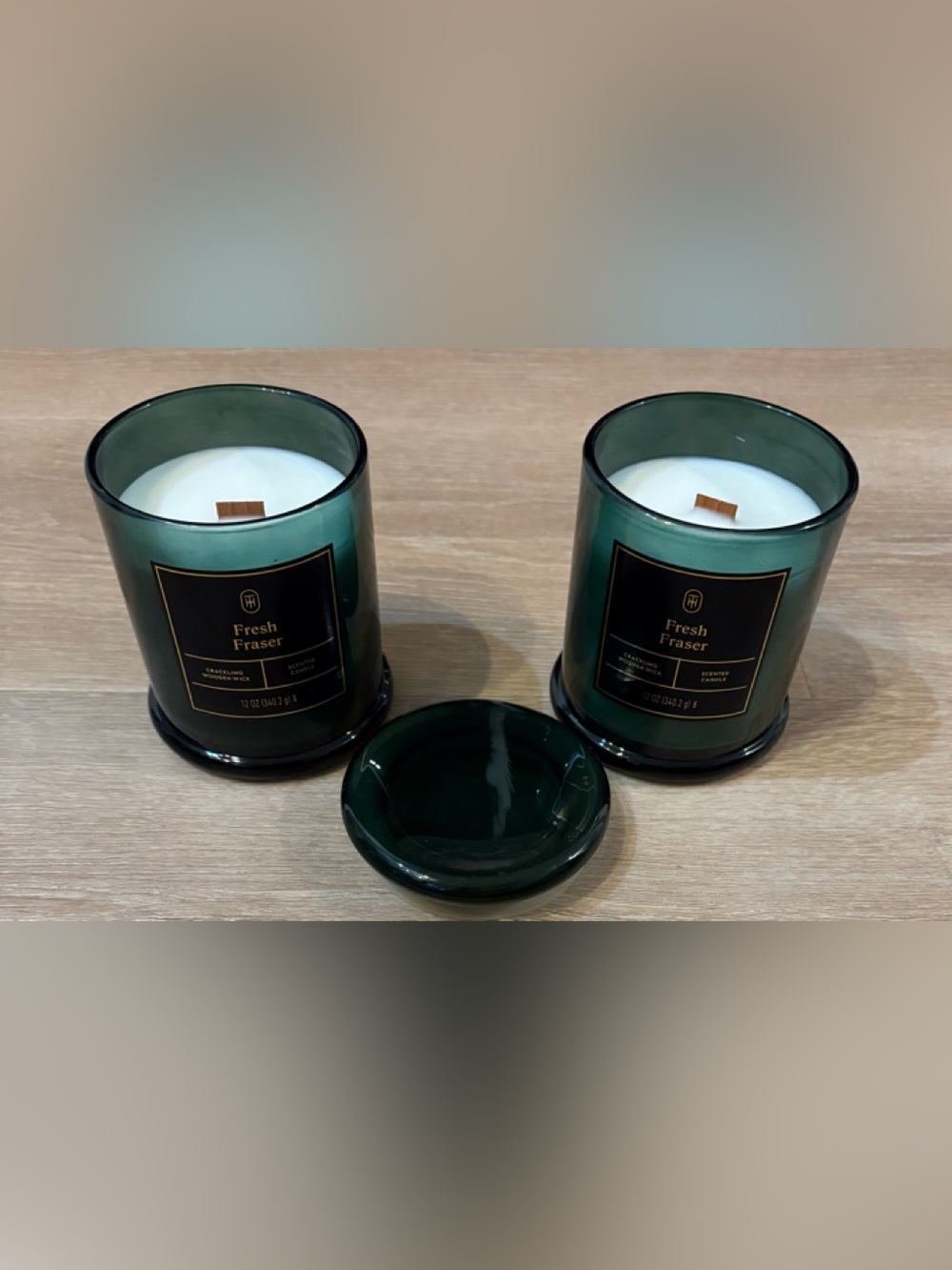 Threshold Green Glass Wood-Wick Candle Duo with Matching Lid